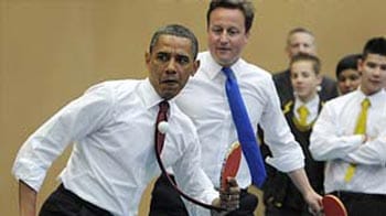 Video : Obama, Cameron team up for a game of table tennis