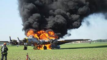 Video : Vintage World War II plane catches fire, 7 onboard escape unhurt