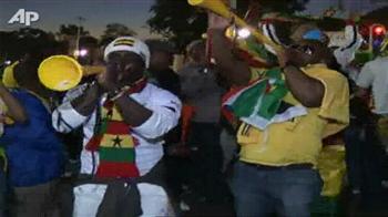 Fans celebrate Ghana's win over Serbia