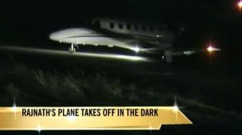 Video : Rajnath's plane guided by jeep lights